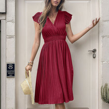 Load image into Gallery viewer, Summer Women Pleated Short Sleeve Solid Color Dress