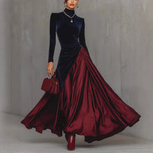 Load image into Gallery viewer, Spring Elegant Big Hem Umbrella Velvet Stitching Contrast Color Turtleneck Dress