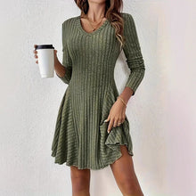 Load image into Gallery viewer, Elegant Knitted V neck Long Sleeve Dress Short Dress Large Swing Dress Women Clothing
