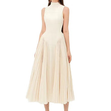 Load image into Gallery viewer, Summer Stand Collar Elegant Slightly Mature Dress Design Pleated Patchwork Waist Slimming Slimming Dress Long Dress