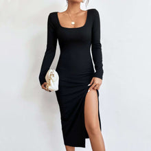 Load image into Gallery viewer, European French Dress Autumn Winter Elegant Elegant Square Collar Midi Dress Women