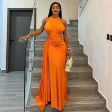 Load image into Gallery viewer, Women Clothing Fitted Waist Pleated Design Hip Dress Round Neck Sleeveless Dress