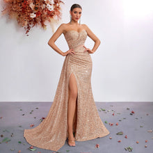 Load image into Gallery viewer, Light Luxury Sequ Tube Top Sexy High Waist Slit Fishtail Evening Dress Cocktail High Grade Socialite Dress