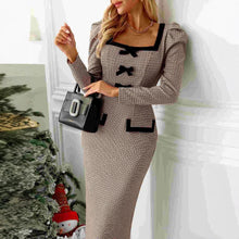 Load image into Gallery viewer, French Dress High Grade Long Sleeve Sexy Tight Hip Belt Plaid Stretch Knitted Dress