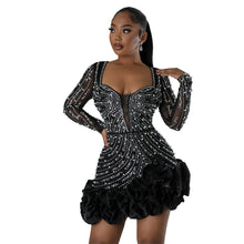 Load image into Gallery viewer, Drilling Bubble Beads Dress Short Dress Women Long Sleeve Square Collar