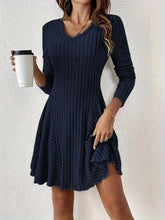 Load image into Gallery viewer, Elegant Knitted V neck Long Sleeve Dress Short Dress Large Swing Dress Women Clothing
