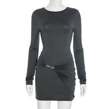 Load image into Gallery viewer, Women Autumn Winter Simple Graceful Slim Sheath Fitted Waist Solid Color Short Dress