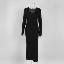 Load image into Gallery viewer, Solid Color Long Sleeve Dress Women Autumn Winter Elegant V neck Slim Hip Knitwear Dress