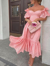 Load image into Gallery viewer, Fall Women Clothing Sexy Off The Shoulder Polka Dot Dress Maxi Dress