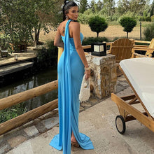 Load image into Gallery viewer, Women Clothing Solid Color Halter Dress Sexy Backless Ribbon Split Maxi Dress