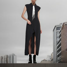 Load image into Gallery viewer, Autumn Collared Hollow Out Cutout Split Design Black Dress Tie Slim Fit Maxi Dress
