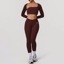 Load image into Gallery viewer, Nude Feel Hollow Out Cutout-out Beauty Back Sports Top Yoga Clothes with Pad High Elastic Hip Lifting Embroidered Logo Fitness Pants Two Piece Sets