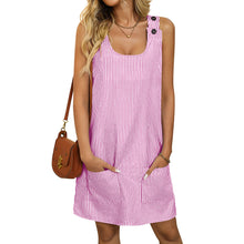 Load image into Gallery viewer, Summer round Neck Striped with Pockets Button Strap Casual Dress
