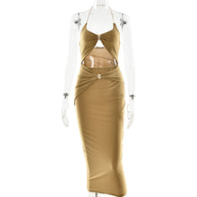 Load image into Gallery viewer, Summer Halter Cut out Dress Sexy Slim Solid Color Deep V Plunge Dress