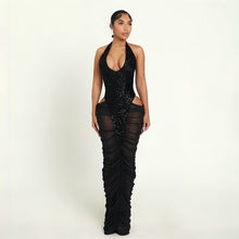 Load image into Gallery viewer, Autumn Winter Women Clothing Fashionable Sequ Stitching Sexy Mesh See through Ruffle Hip Dress