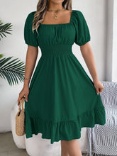 Load image into Gallery viewer, Spring Summer Casual Square Collar Short Sleeve Waist Trimming Ruffles A line Dress Women Clothing