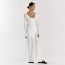 Load image into Gallery viewer, Autumn Winter Maxi Dress Women Solid Color Satin Round Neck Long Sleeve Loose Casual Dress