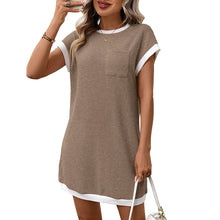 Load image into Gallery viewer, Summer Women Solid Color Casual Contrast Color Short Sleeve Pocket Dress