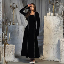 Load image into Gallery viewer, Autumn Winter Party Dress French Ladies Dress Korean Velvet Bell Sleeve Square Collar A line Dress Women