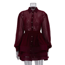 Load image into Gallery viewer, Short A Word Dress Women Elegant Collared Long Sleeve Single Breasted Lace up Shirt Dress
