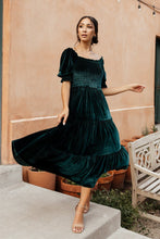 Load image into Gallery viewer, Spring Summer Gold Velvet Square Collar Ruffles High Waist Tight Office Dress
