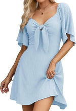 Load image into Gallery viewer, Women Clothing Shein V Neck Bow Lace Up Short Sleeve Mini Dress