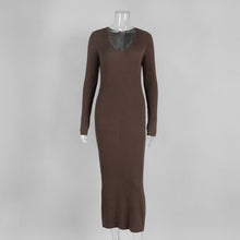 Load image into Gallery viewer, Solid Color Long Sleeve Dress Women Autumn Winter Elegant V neck Slim Hip Knitwear Dress