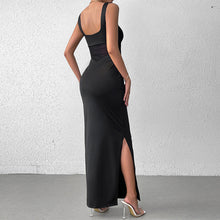 Load image into Gallery viewer, Milk Silk Stitching Mesh Cami Dress Sexy Split Backless Formal Dress Maxi Dress
