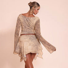 Load image into Gallery viewer, Women Clothing Autumn Winter Snake Pattern Printed Long Sleeved Top Slim Ribbon Skirt Outfit