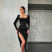 Load image into Gallery viewer, Women Clothing Winter Sexy Square Neck Fold High Waist Tuxedo Dress
