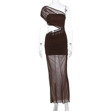 Load image into Gallery viewer, Women Clothing Summer Sexy off Shoulder Gauze Hollow Out Cutout Slim Fit Pleated See through Dress