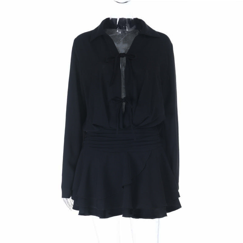 Women Dress Ruffled Long Sleeve Sexy Cutout Slim Fit