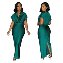 Load image into Gallery viewer, Women Wear V neck Short Sleeve Elegant Slim Back Slit Dress