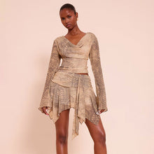 Load image into Gallery viewer, Women Clothing Autumn Winter Snake Pattern Printed Long Sleeved Top Slim Ribbon Skirt Outfit