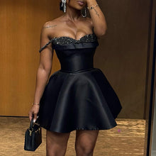 Load image into Gallery viewer, Women Clothing Autumn Elegant Sequin Stitching Bandeau Sling Dress Short Dress