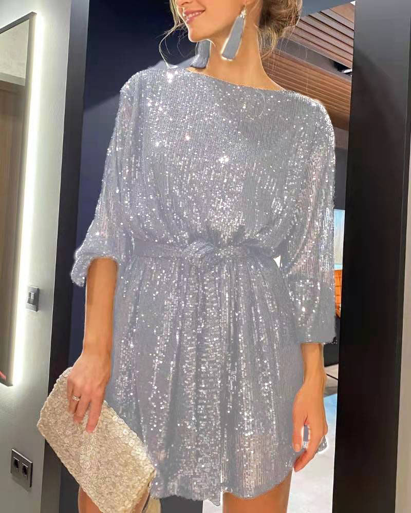 Festival Party Fashionable Sequ Sequin Color Waist-Tight Dress