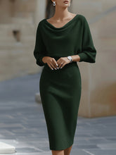 Load image into Gallery viewer, Draped Batwing Sleeve Mid Length Dress