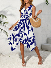 Load image into Gallery viewer, Long Sleeveless Midi Leaf Print Twist Irregular Asymmetric Dress Spring Summer Women