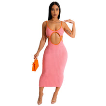 Load image into Gallery viewer, Women Clothing Solid Color Hollow Out Cutout Handmade Knitted Sweater Contrasting Color Dress