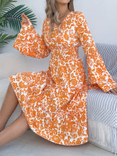 Load image into Gallery viewer, Women Clothing Spring Summer Retro Trumpet Sleeve Wooden Ear Waist A Line Dress