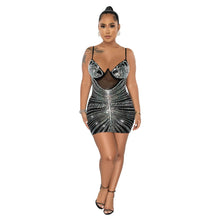 Load image into Gallery viewer, Women Wear Rhinestone Mesh Camisole Sleeveless Dress