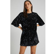 Load image into Gallery viewer, Autumn Winter Velvet Sequin Elegant V neck Backless Short Sleeve Dress