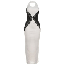 Load image into Gallery viewer, Autumn Winter Women Elegant Sexy Lace Stitching Hollow Out Cutout Contrast Color Slim Fit Halter Dress