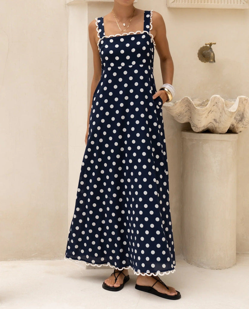 Summer Dress Polka Dot Print French a Hem Lace Dress