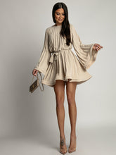 Load image into Gallery viewer, Women Clothing Loose Lace Up Waist Pleated Women Short Dress
