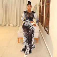 Load image into Gallery viewer, Personality Women Printed Wear Straight Hip Colorblock round Neck Long Sleeved Dress
