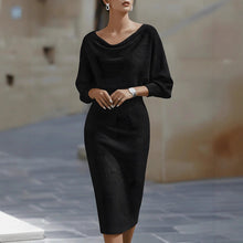 Load image into Gallery viewer, Draped Batwing Sleeve Mid Length Dress