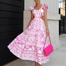 Load image into Gallery viewer, Women Clothing Elegant Padded Shoulder Flying Sleeves Printed Large Dress Maxi Dress
