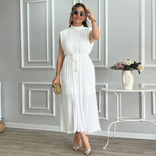 Load image into Gallery viewer, Women Clothing Spring Summer Simple Half Turtleneck Waist-Controlled Lace up Mid Length Dress