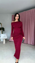Load image into Gallery viewer, Fall Women Clothing Elegant Solid Color Long Sleeve Diagonal Collar Bow Ruffle Hip Dress